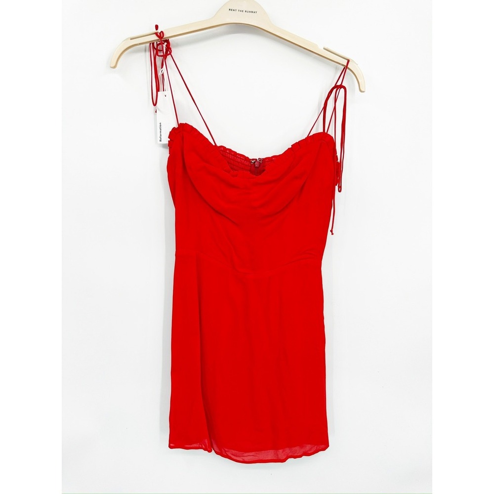 Reformation Louelle Ruffle Tie Shoulder Mini Dress 6 Red Summer